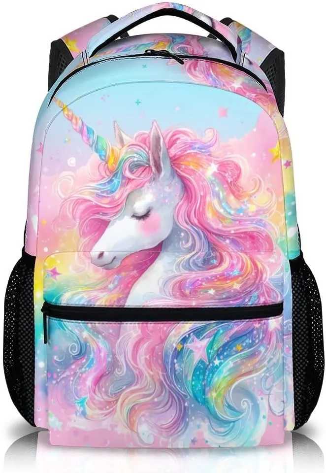School Backpack for Kids Girls, 17 Inch Unicorn Bookbag for Girls Age 6-8, Pink Lightweight School Bag for Preschool, Primary, Kindergarten School Supplies