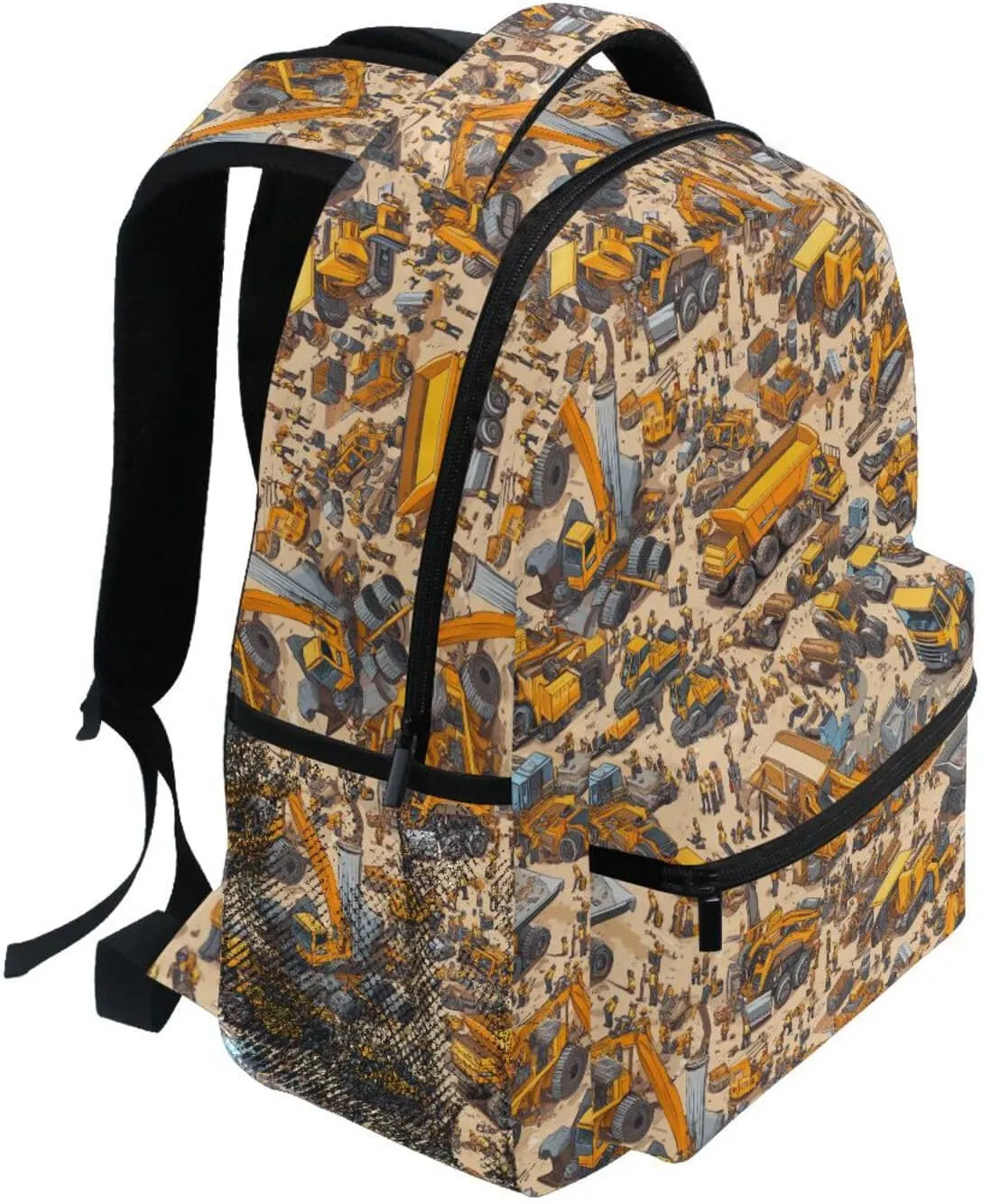 School Backpack for Men and Women Fashion Laptop Bag with Chest Strap for Business Work College Travel Trip Construction Scene Build Tall Buildings Bulldozer