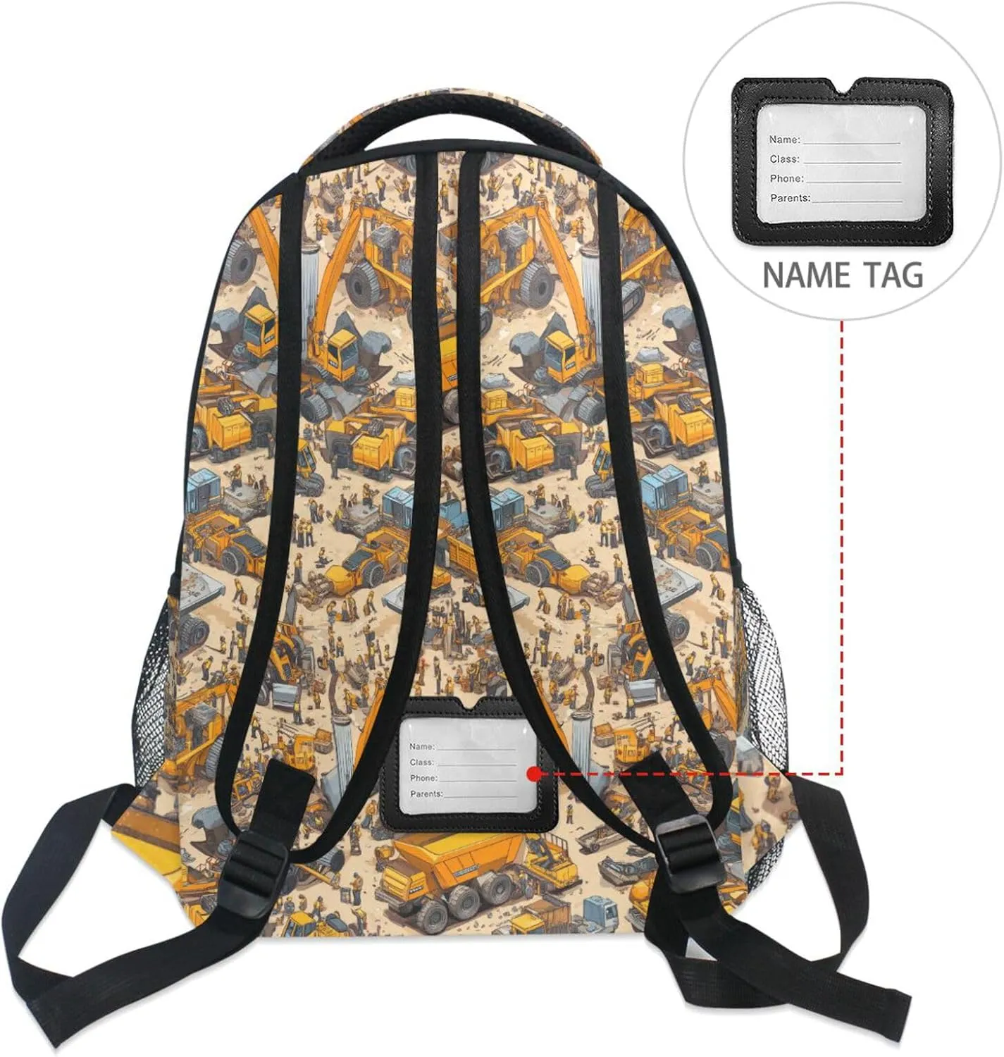 School Backpack for Men and Women Fashion Laptop Bag with Chest Strap for Business Work College Travel Trip Construction Scene Build Tall Buildings Bulldozer