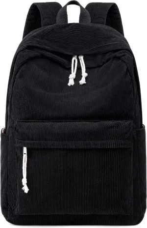 School Backpack for Teen Girls Bookbags Elementary High School Corduroy Laptop Bags Women Travel Daypacks (Corduroy Black)