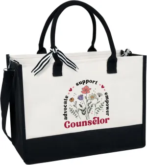 School Counselor Gift, School Counselor Tote Bag Canvas With Zipper, Advocate Support Empower & Inclusion Bag