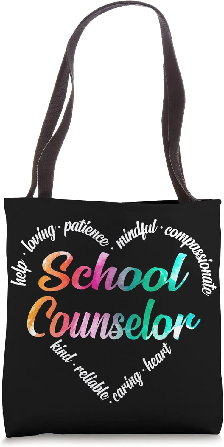 School Counselor Heart Word Cloud Watercolor Rainbow Tote Bag