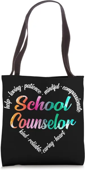 School Counselor Heart Word Cloud Watercolor Rainbow Tote Bag
