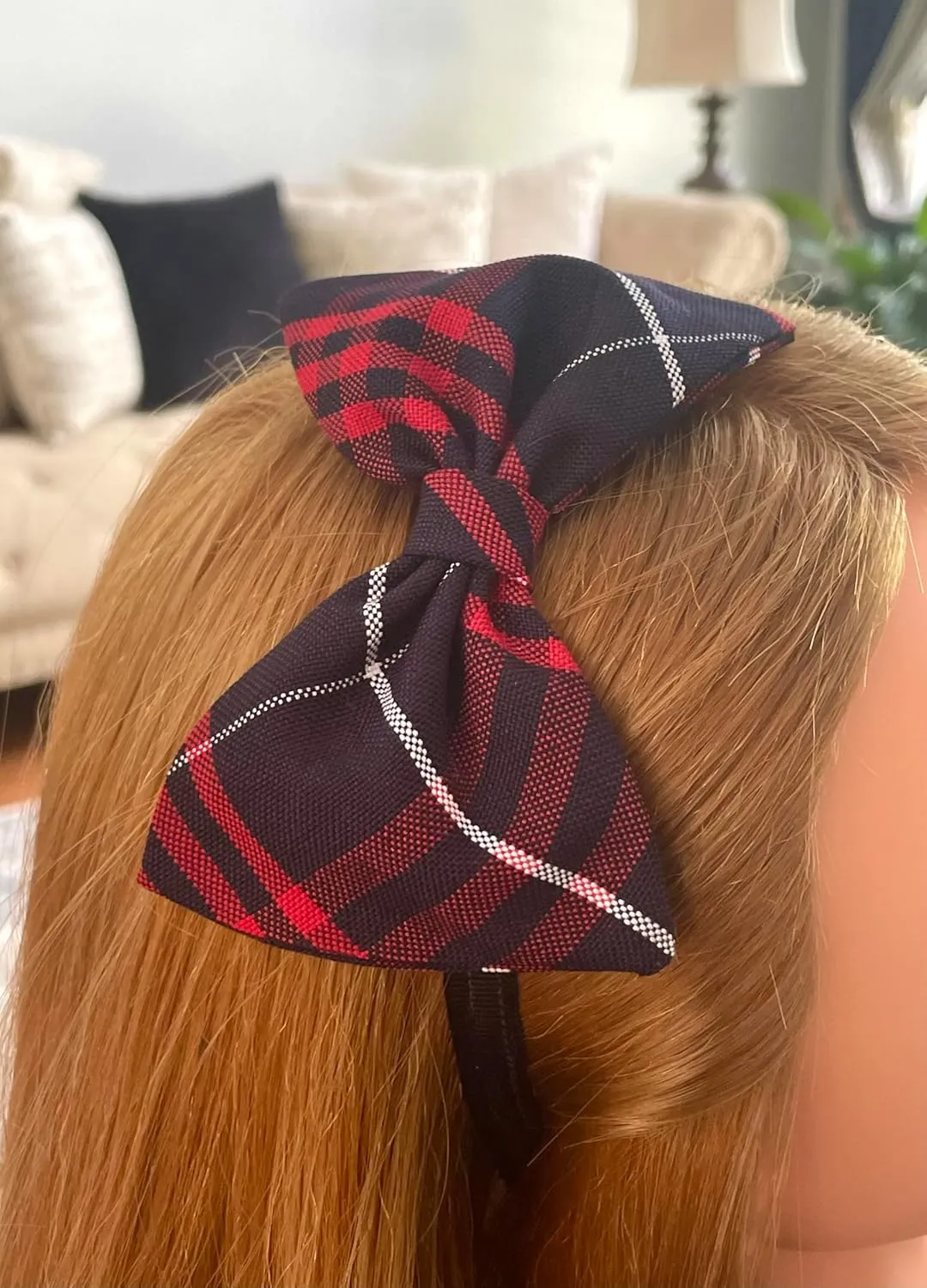 School Headband, Plaid bow headband, back to school, available in variety of school plaids (Plaid 36 Navy and Red plaid Plaid, Regular)