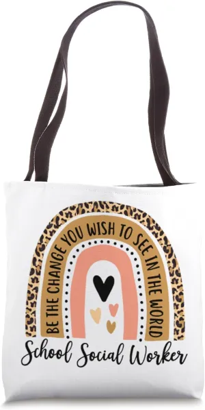 School Social Worker Leopard Rainbow Cute Work Love Teacher Tote Bag