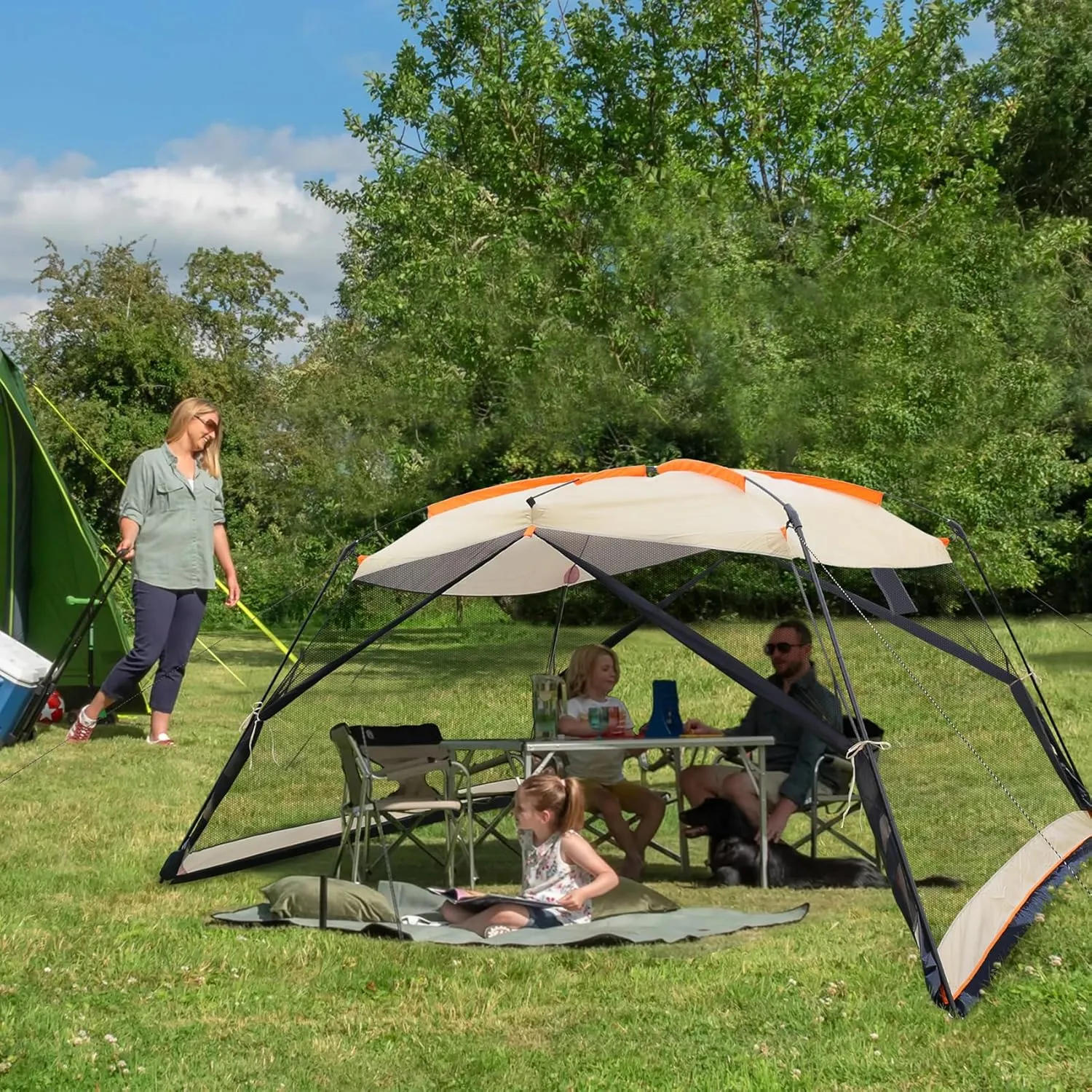 Screen House 13x9 FT 4 Mesh Walls Canopy Tent Camping Gazebo Shelter for 6-8 People Outdoor Party Activities, Khaki