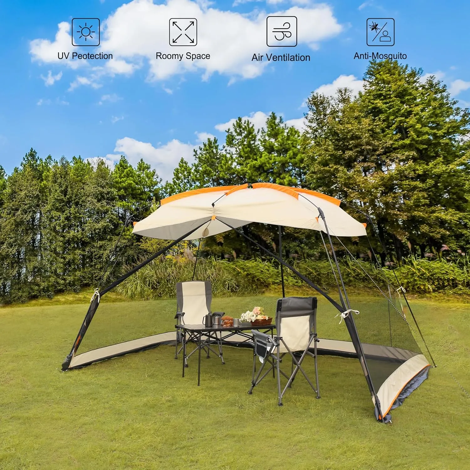 Screen House 13x9 FT 4 Mesh Walls Canopy Tent Camping Gazebo Shelter for 6-8 People Outdoor Party Activities, Khaki