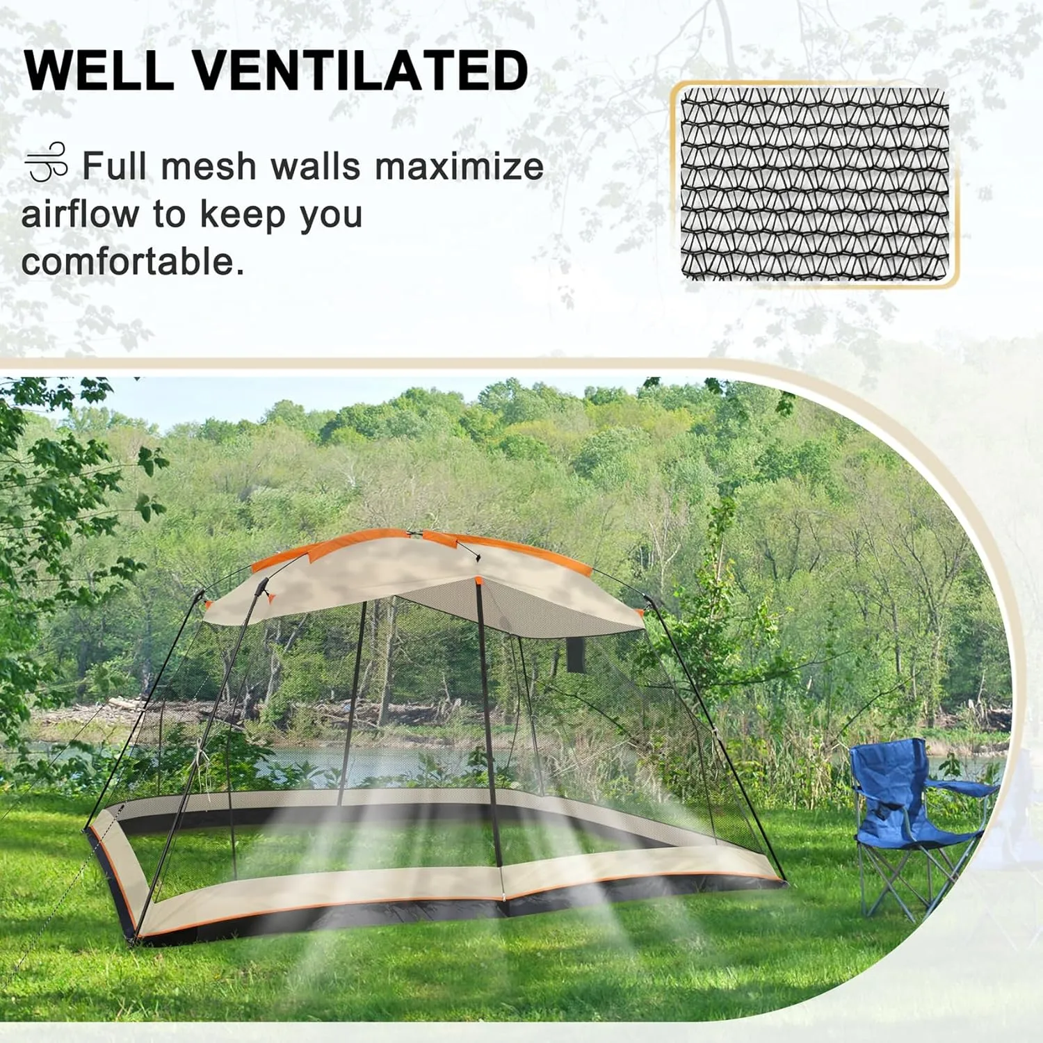 Screen House 13x9 FT 4 Mesh Walls Canopy Tent Camping Gazebo Shelter for 6-8 People Outdoor Party Activities, Khaki