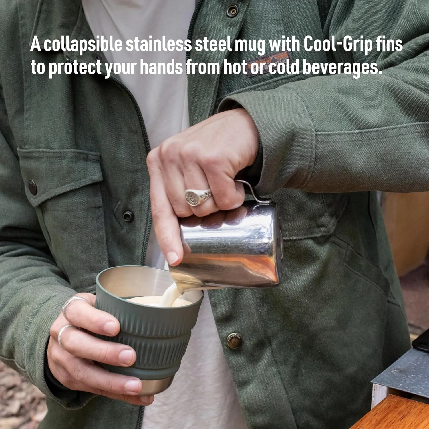 Sea to Summit Detour Stainless Steel Collapsible 16 Ounce Camp Mug, Laurel Wreath Green