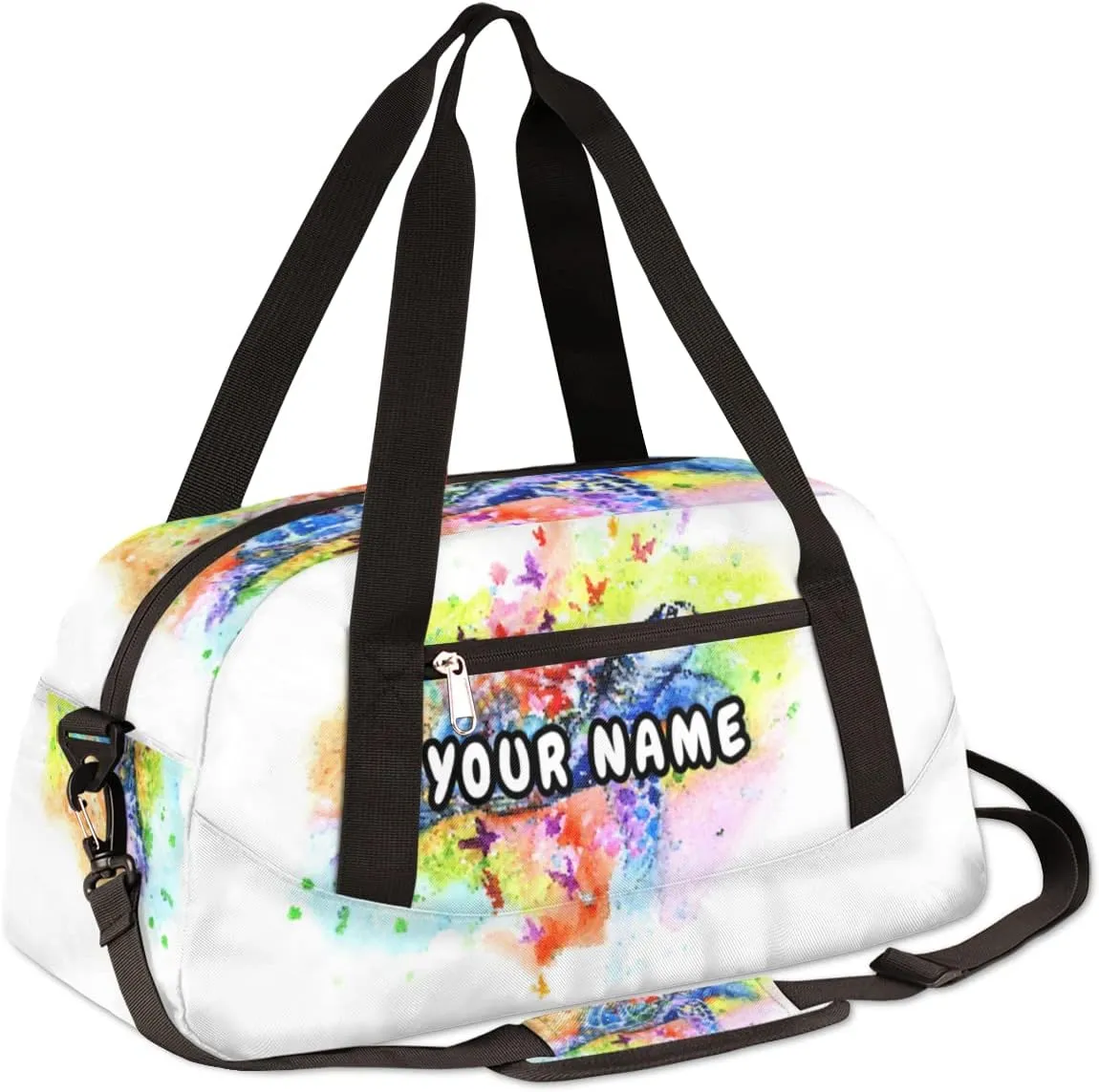 Sea Turtle Painted Personalized Kids Duffel Bag for Girls Boys, Sea Turtle Debris Custom Name Overnight Small Duffel Bag Carry On Weekend Sports Travel Bag for School Practice Gymnastics Ballet