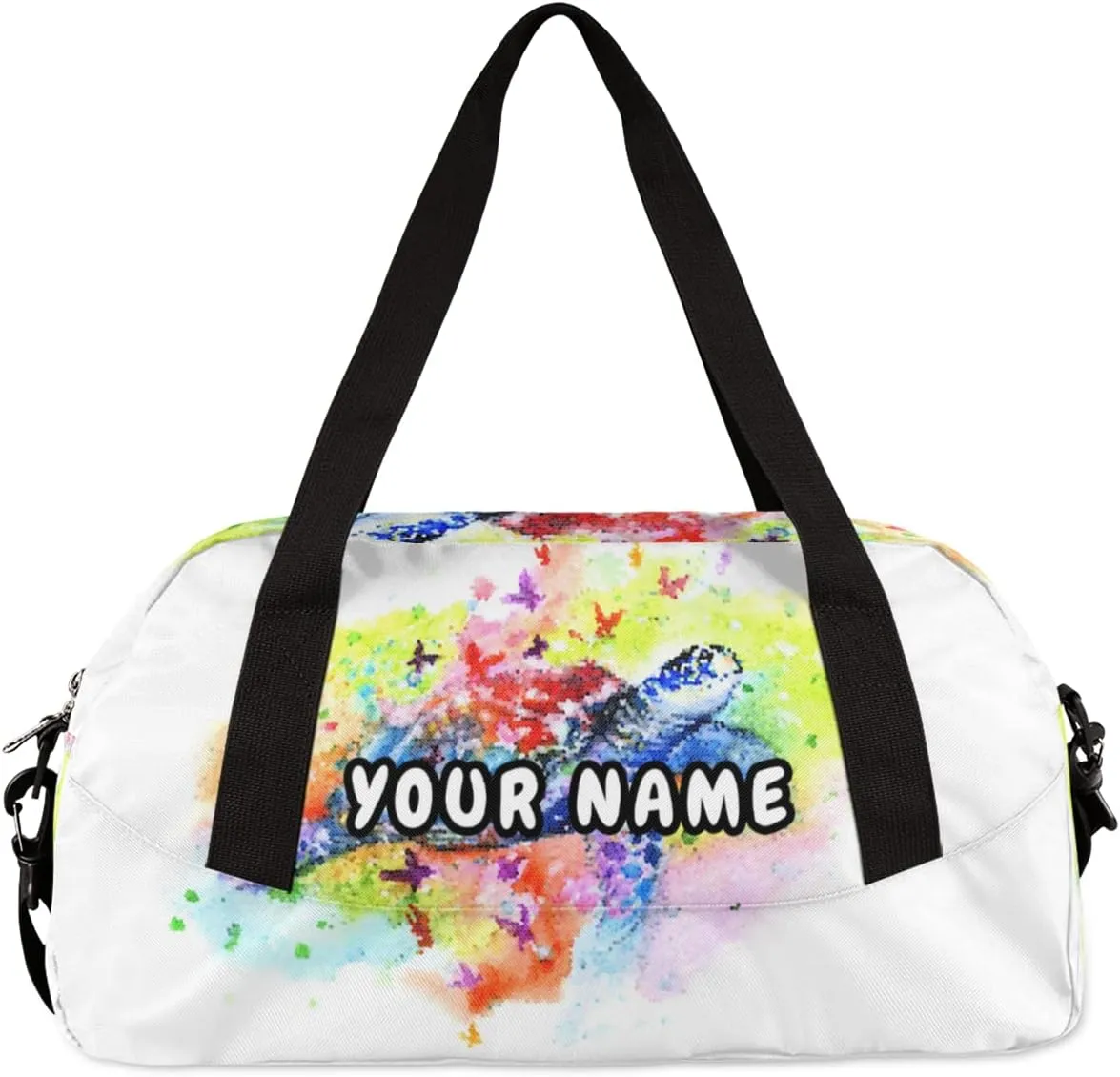 Sea Turtle Painted Personalized Kids Duffel Bag for Girls Boys, Sea Turtle Debris Custom Name Overnight Small Duffel Bag Carry On Weekend Sports Travel Bag for School Practice Gymnastics Ballet