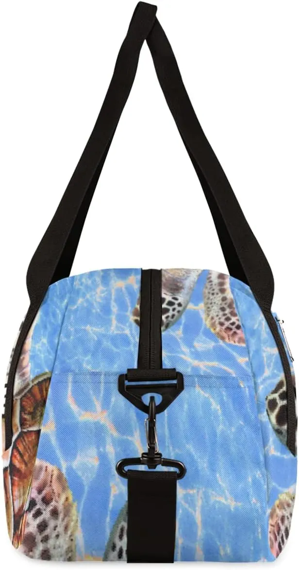 Sea Turtles Pattern Personalized Kids Duffel Bag for Girls Boys, Sea Turtles Debris Custom Name Overnight Small Duffel Bag Carry On Weekend Sports Travel Bag for School Practice Gymnastics Ballet
