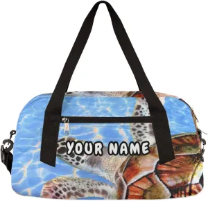 Sea Turtles Pattern Personalized Kids Duffel Bag for Girls Boys, Sea Turtles Debris Custom Name Overnight Small Duffel Bag Carry On Weekend Sports Travel Bag for School Practice Gymnastics Ballet