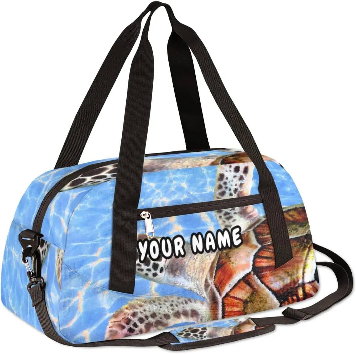 Sea Turtles Pattern Personalized Kids Duffel Bag for Girls Boys, Sea Turtles Debris Custom Name Overnight Small Duffel Bag Carry On Weekend Sports Travel Bag for School Practice Gymnastics Ballet