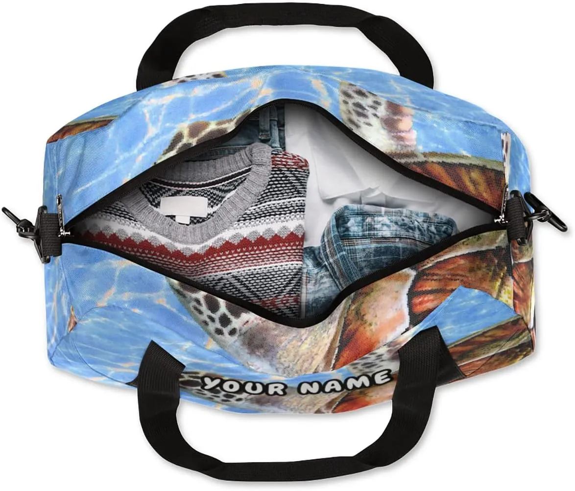 Sea Turtles Pattern Personalized Kids Duffel Bag for Girls Boys, Sea Turtles Debris Custom Name Overnight Small Duffel Bag Carry On Weekend Sports Travel Bag for School Practice Gymnastics Ballet