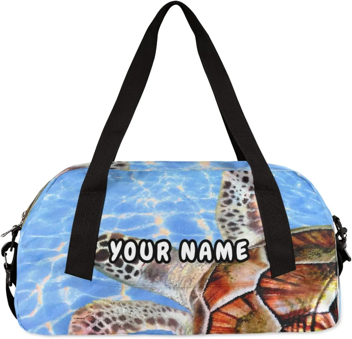 Sea Turtles Pattern Personalized Kids Duffel Bag for Girls Boys, Sea Turtles Debris Custom Name Overnight Small Duffel Bag Carry On Weekend Sports Travel Bag for School Practice Gymnastics Ballet