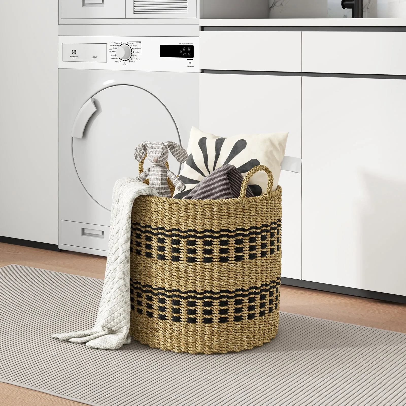 Seagrass Basket Set of 3 Stackable Storage Bins with Handles Woven Round Basket-M