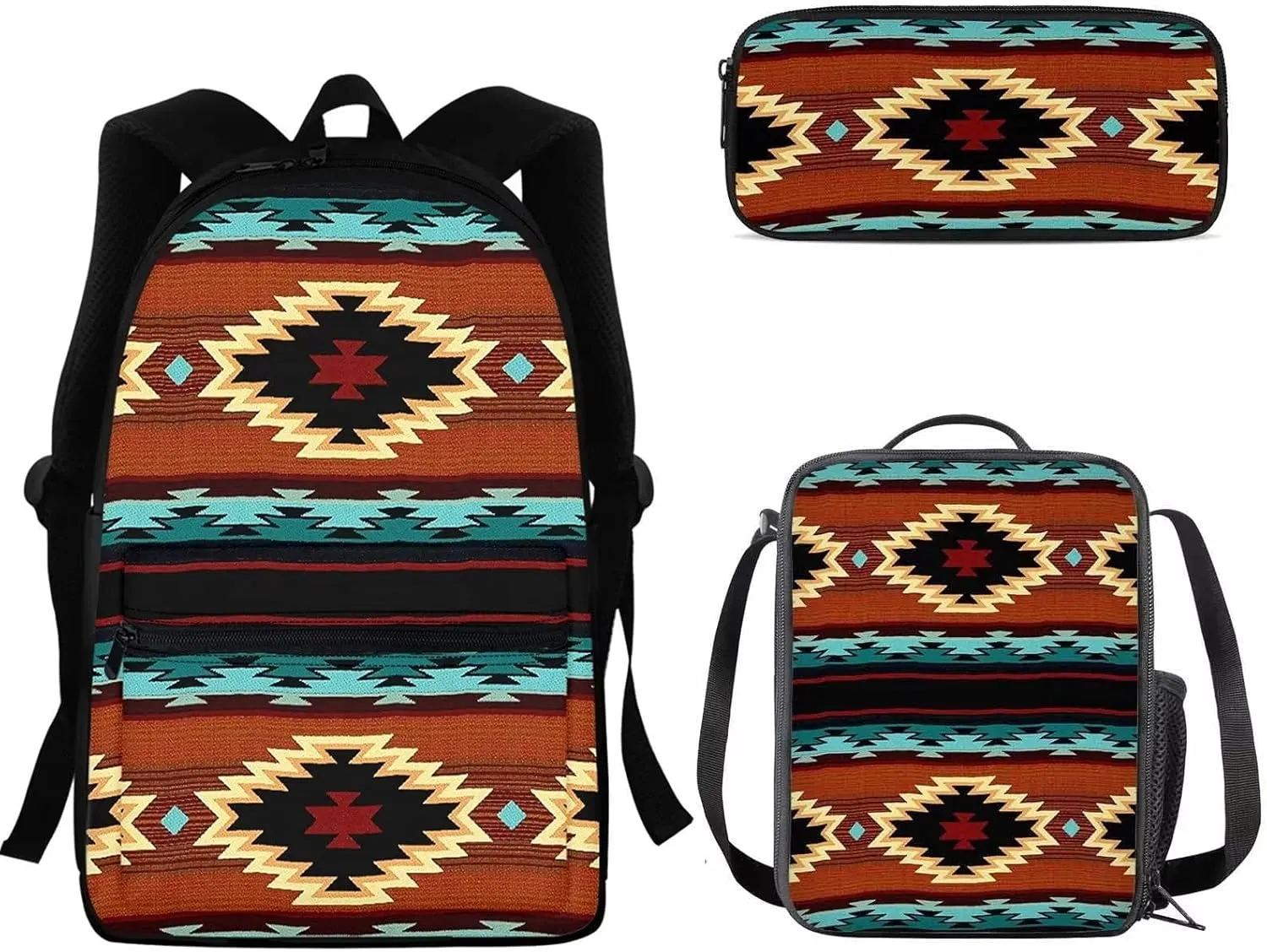SEANATIVE Lightweight Casual Backpack Aztec Ethnic Print Schoolbag with Reusable Lunch Pouch Pencil Case for Teen Girls Boys
