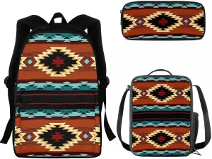 SEANATIVE Lightweight Casual Backpack Aztec Ethnic Print Schoolbag with Reusable Lunch Pouch Pencil Case for Teen Girls Boys