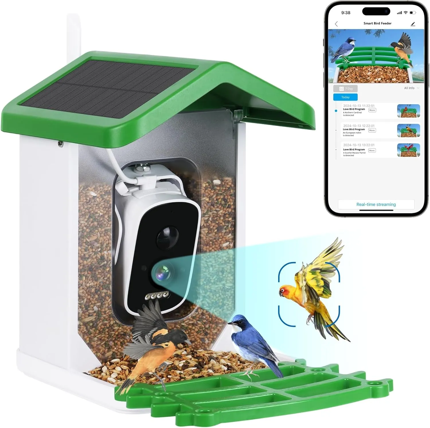 seanme Smart Bird Feeder with Camera Solar-Powered | 2.5K HD Live View, AI Identify 10,000  Birds | Instant Alerts & Weatherproof Design | Bird Watching Birthday Gift for Mom/Father/Grandparents
