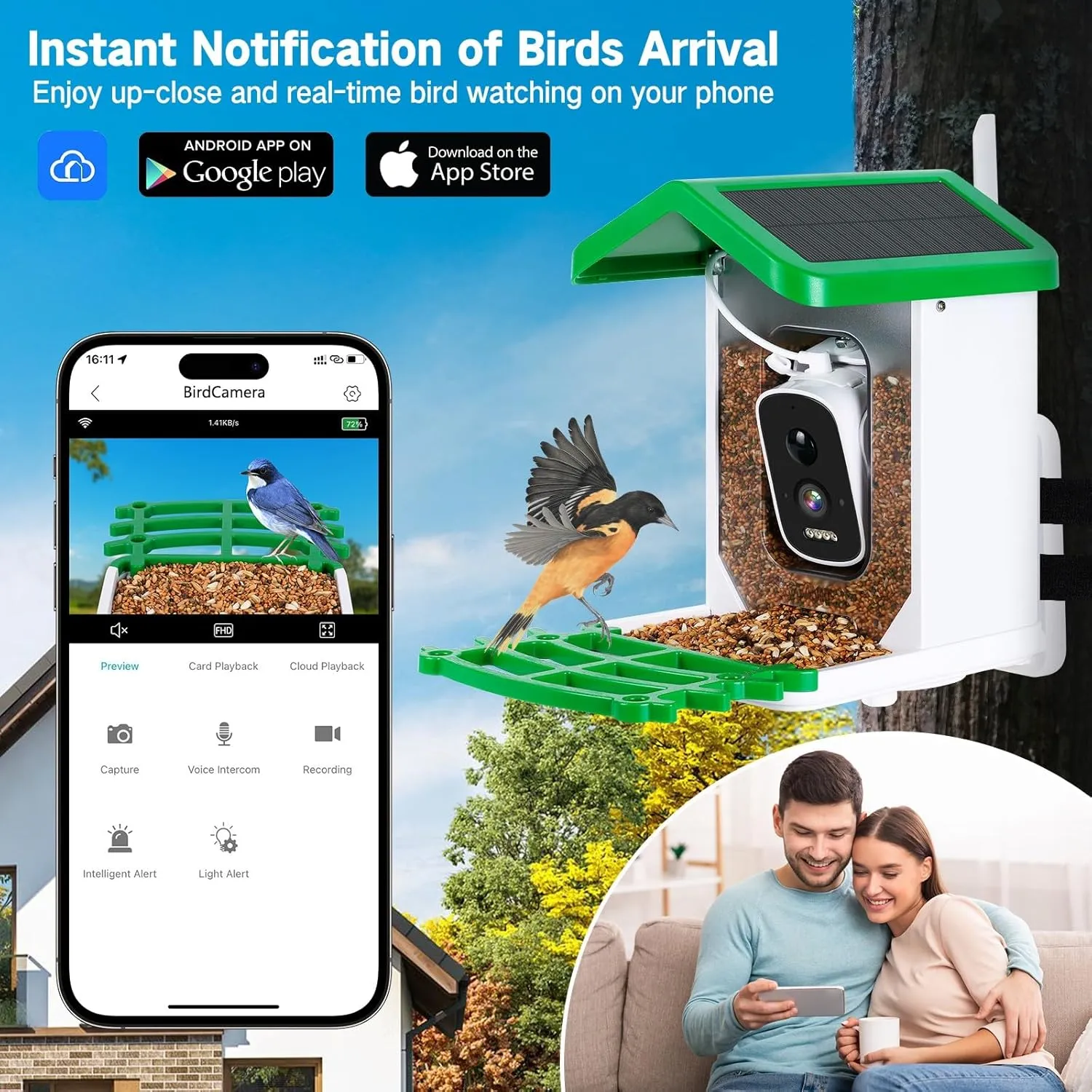 seanme Smart Bird Feeder with Camera Solar-Powered | 2.5K HD Live View, AI Identify 10,000  Birds | Instant Alerts & Weatherproof Design | Bird Watching Birthday Gift for Mom/Father/Grandparents