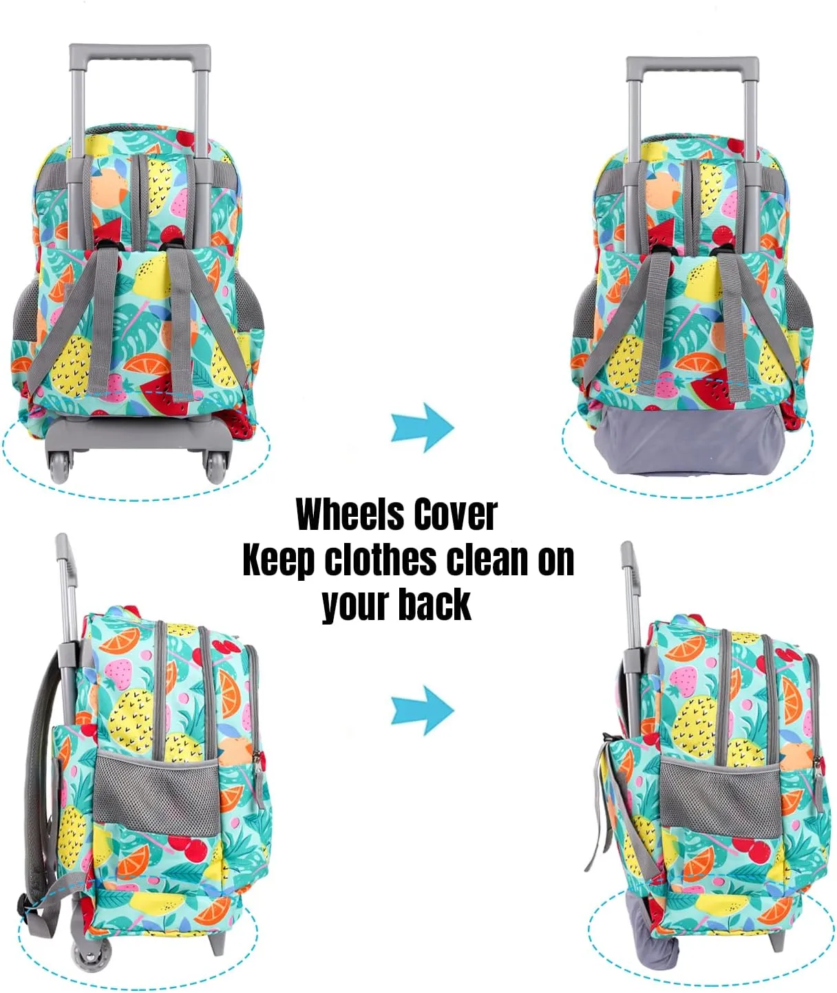 seastig Rolling Backpack 18in Double Handle Backpack Kids Wheeled Backpack Roller Backpack with Lunch Bag Set Girls Boys