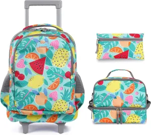 seastig Rolling Backpack 18in Double Handle Backpack Kids Wheeled Backpack Roller Backpack with Lunch Bag Set Girls Boys