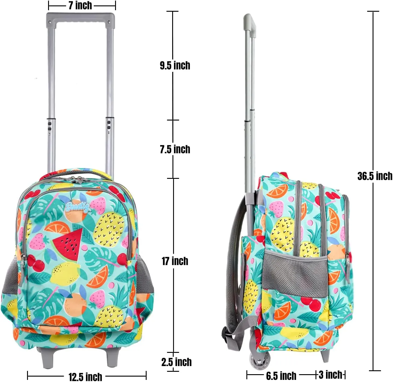 seastig Rolling Backpack 18in Double Handle Backpack Kids Wheeled Backpack Roller Backpack with Lunch Bag Set Girls Boys