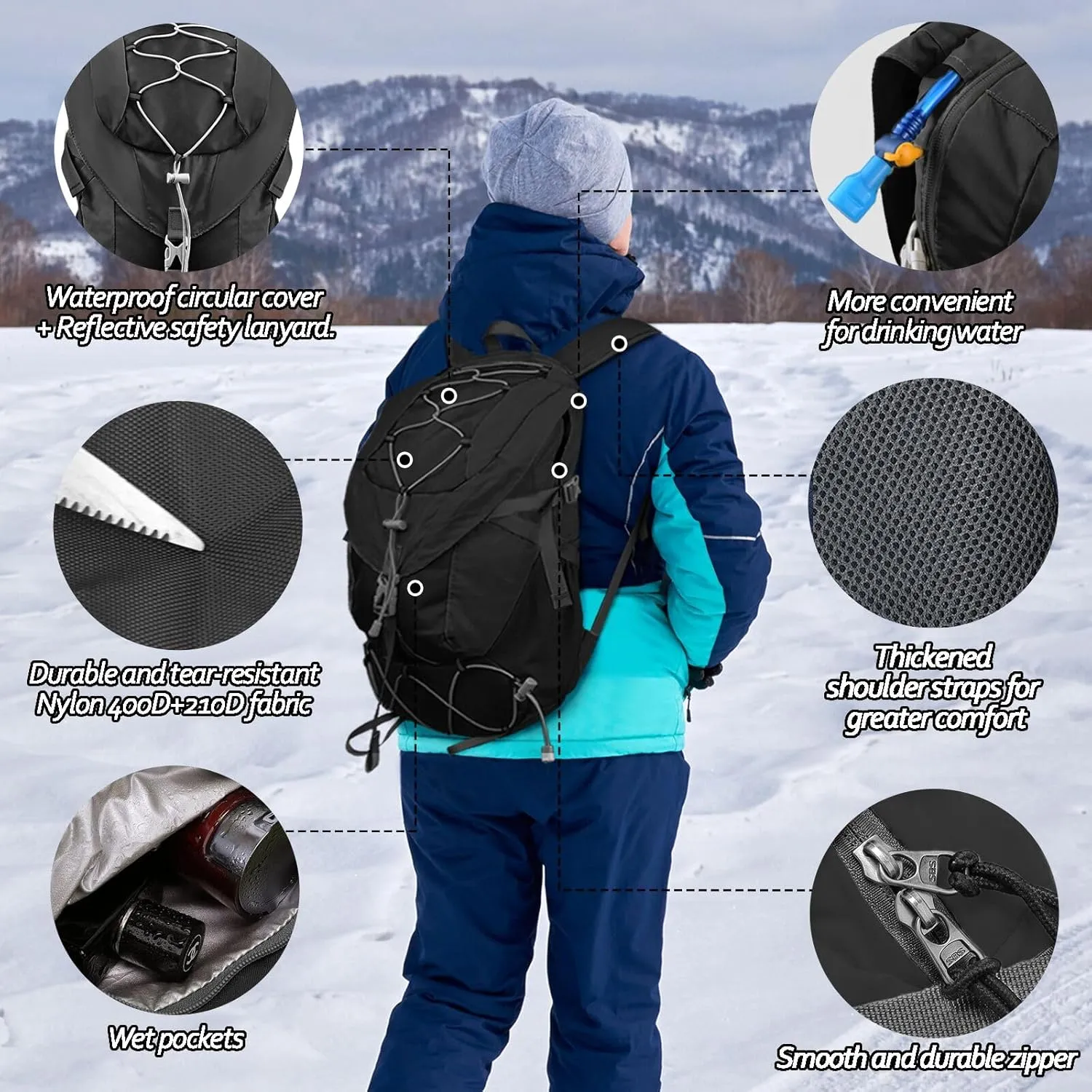 Seektop 20L Waterproof Hiking Backpack - Lightweight Daypack with 8 Pockets & Wet-Dry Compartment for Outdoor Adventures