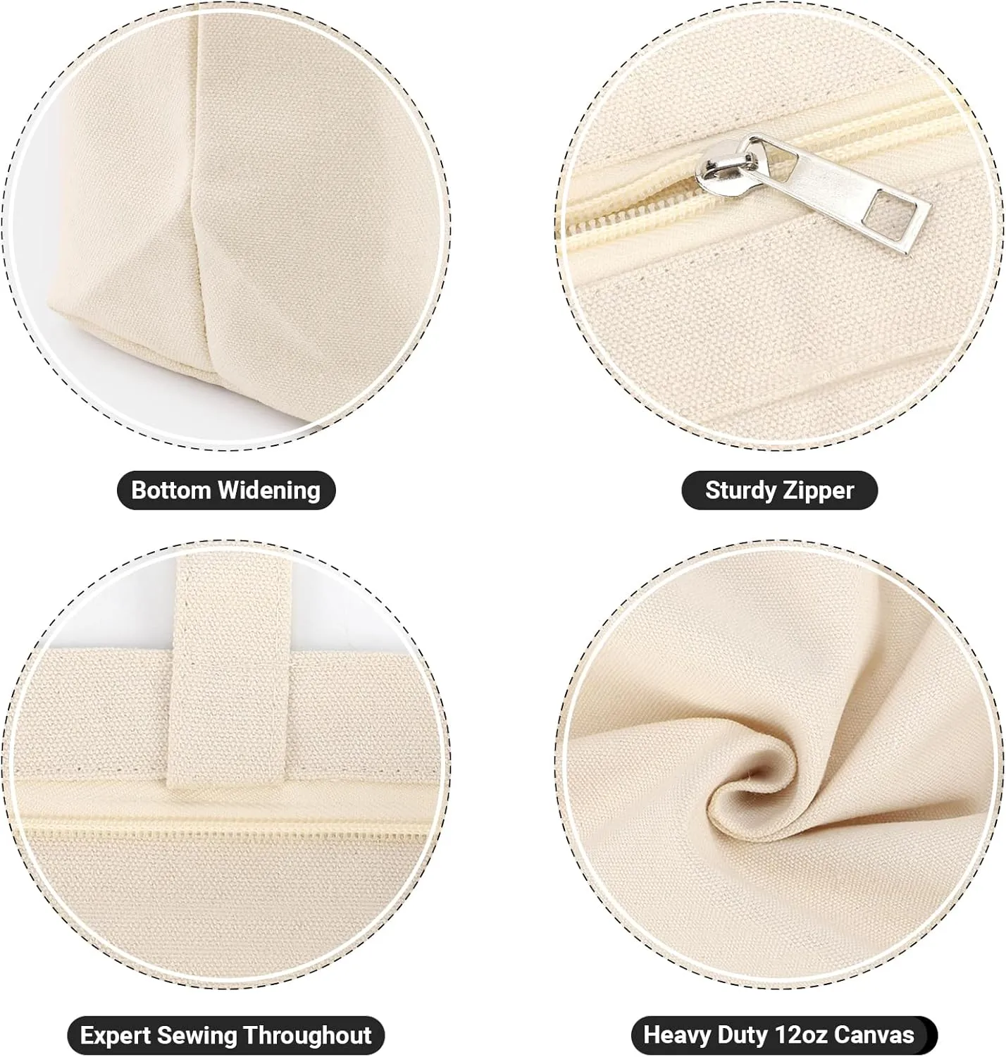 Segarty Canvas Bag with Zipper, 12 Pack 18x15 Blank Canvas Tote Bags for Women, Reusable Canvas Bags Aesthetic with Natural Cotton Cloth, Shoulder Strap, Bulk for DIY, Grocery, Beach, Travel，Gift