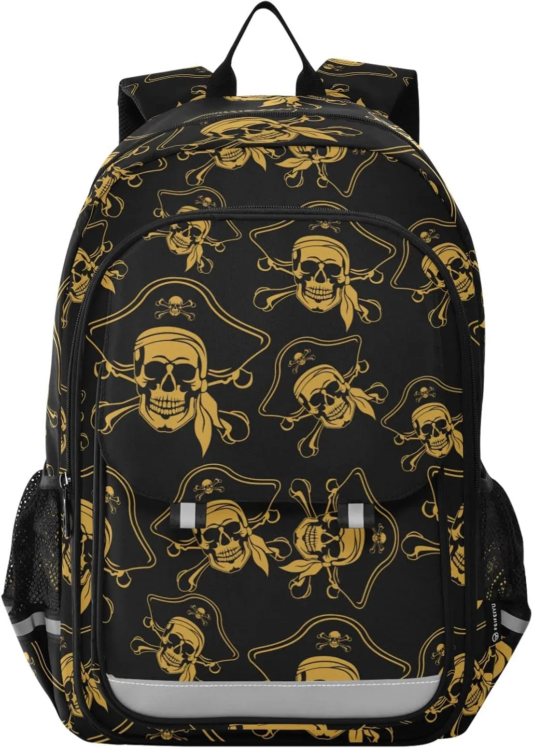 senya Backpack for Boys Girls, Golden Pirate Skull Backpack Students Bookbag Daypack for School Primary Teens