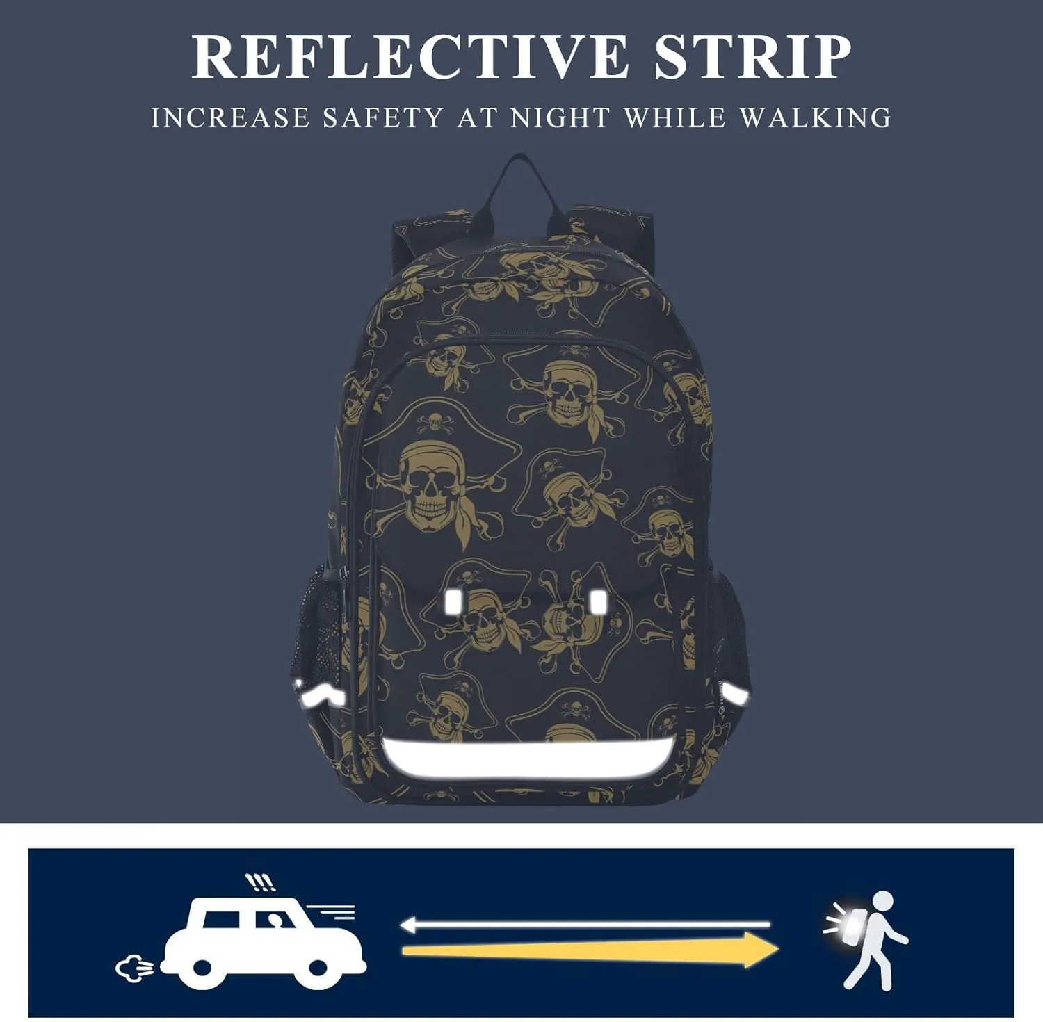senya Backpack for Boys Girls, Golden Pirate Skull Backpack Students Bookbag Daypack for School Primary Teens