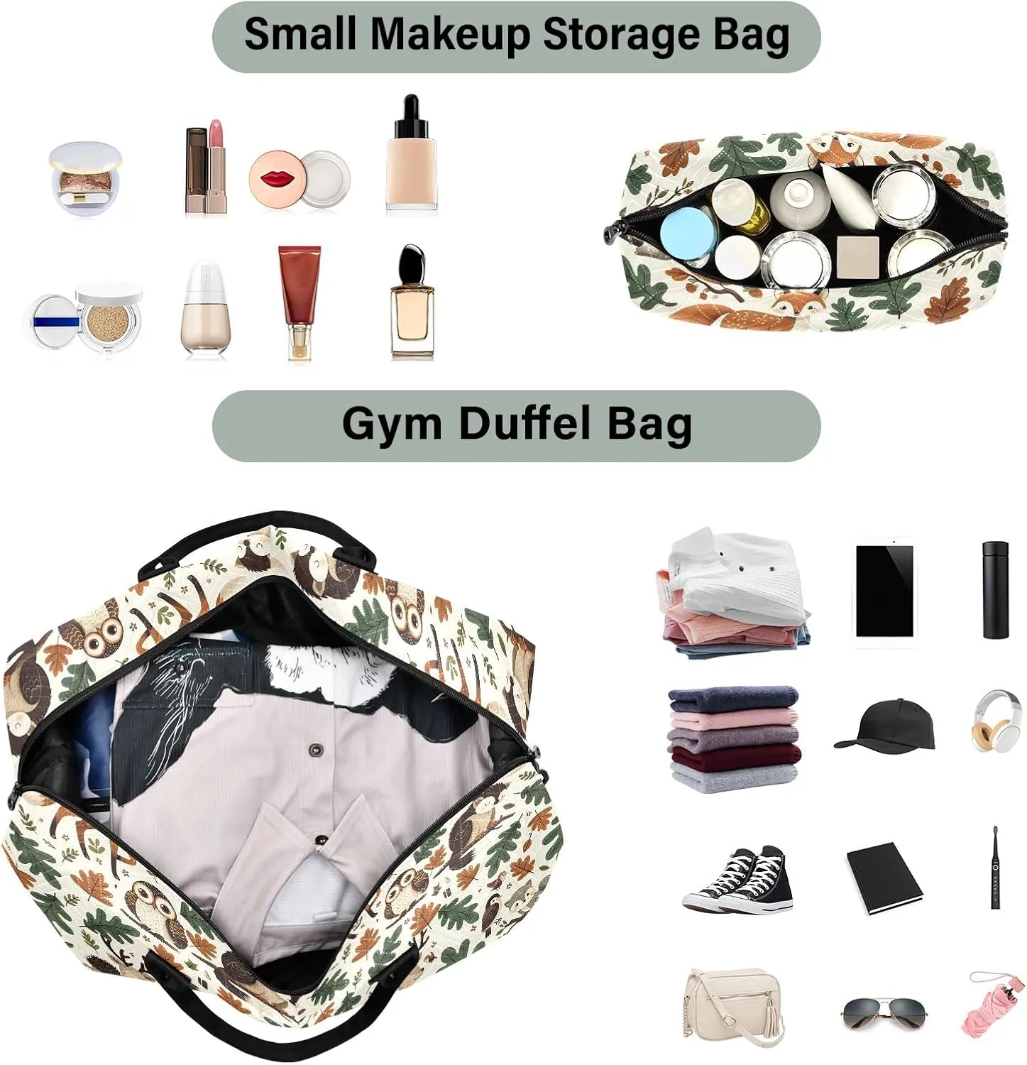 senya Weekender Bags Travel Duffel Gym Bag Animals Fox Deer Woodland Forest Hedgehog Carry on Overnight Tote Bag with Toiletry Bag for Airplane Travel Trip Gym Yoga, g368732892p1006c1071s2442