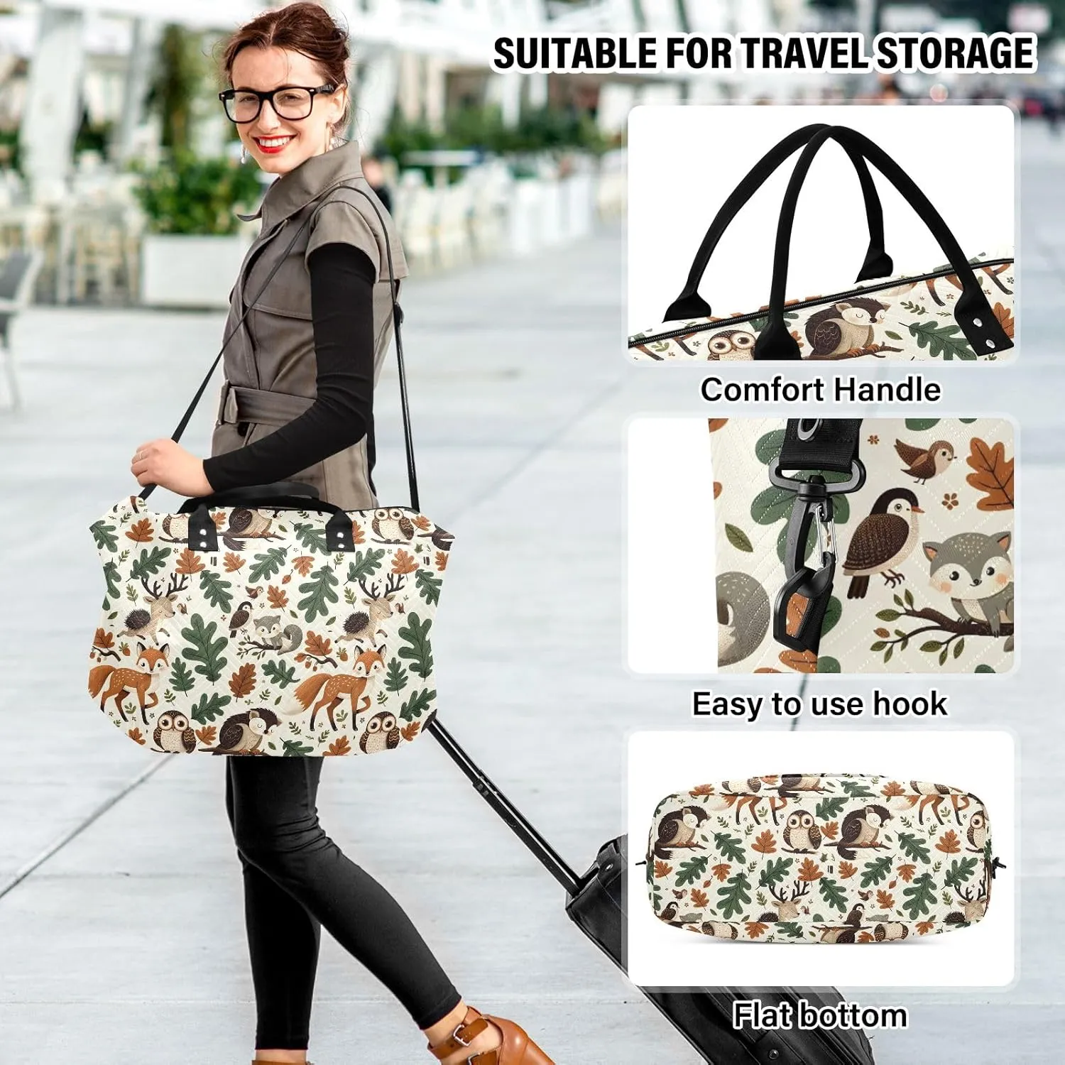 senya Weekender Bags Travel Duffel Gym Bag Animals Fox Deer Woodland Forest Hedgehog Carry on Overnight Tote Bag with Toiletry Bag for Airplane Travel Trip Gym Yoga, g368732892p1006c1071s2442