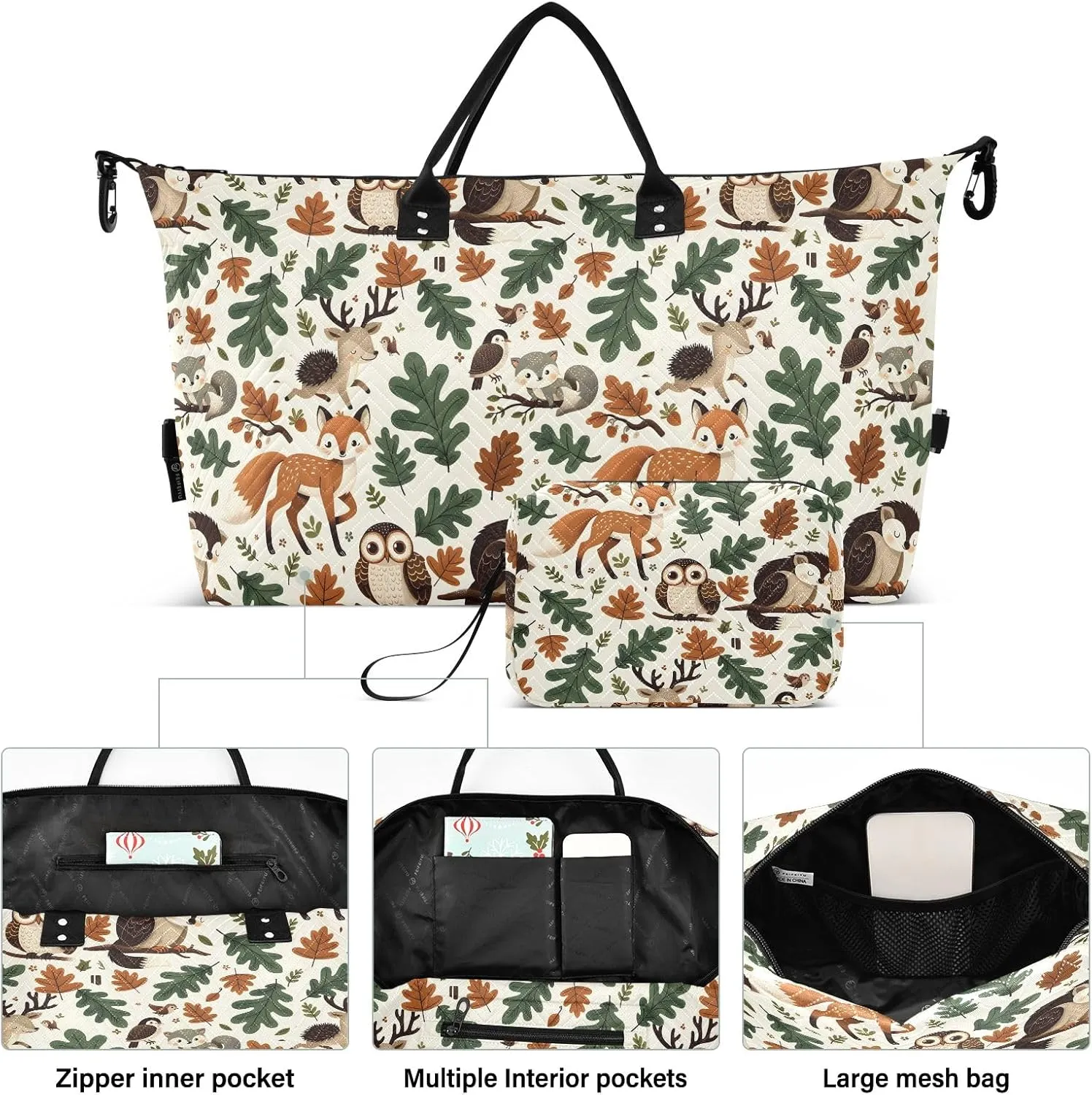 senya Weekender Bags Travel Duffel Gym Bag Animals Fox Deer Woodland Forest Hedgehog Carry on Overnight Tote Bag with Toiletry Bag for Airplane Travel Trip Gym Yoga, g368732892p1006c1071s2442