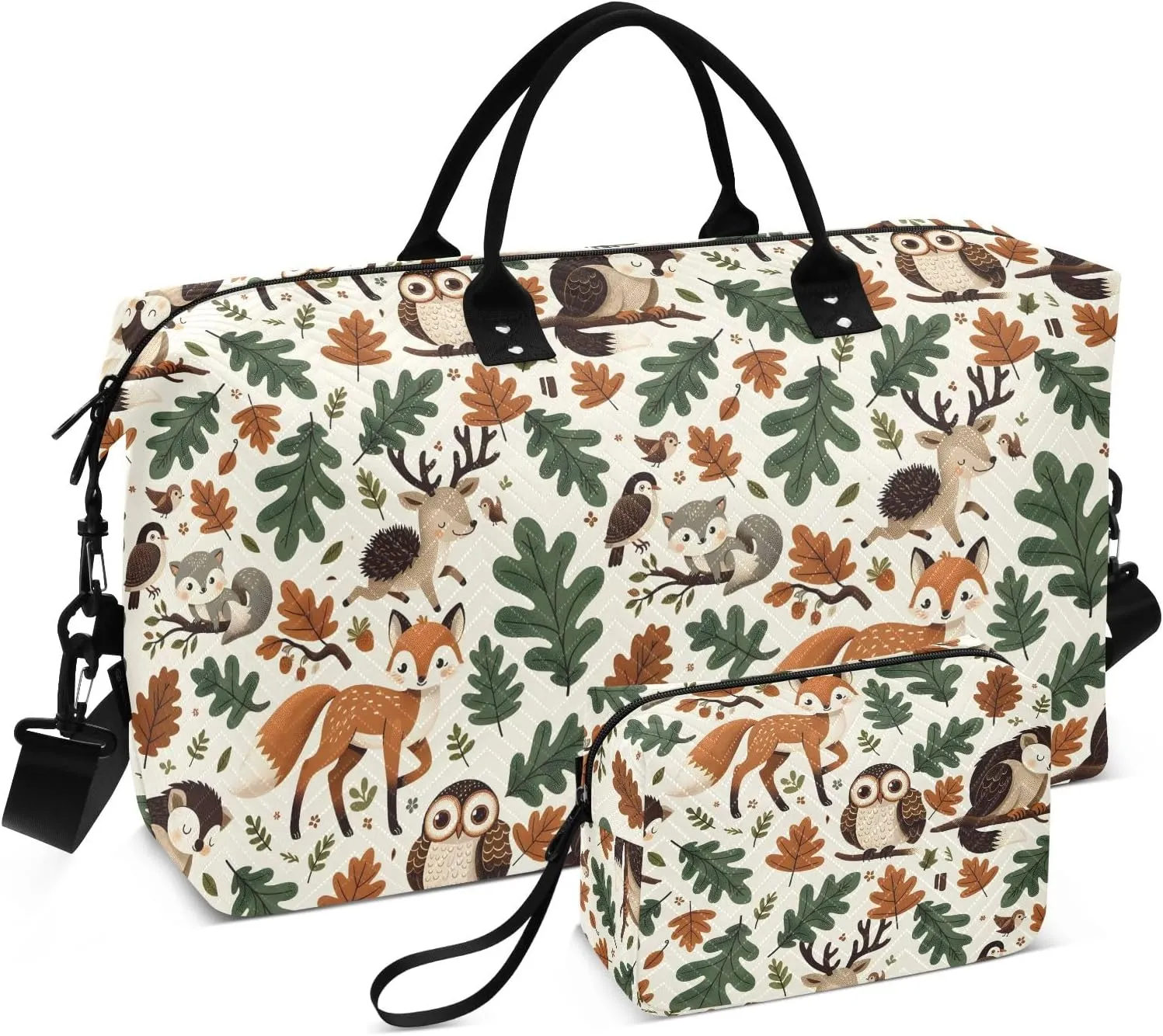 senya Weekender Bags Travel Duffel Gym Bag Animals Fox Deer Woodland Forest Hedgehog Carry on Overnight Tote Bag with Toiletry Bag for Airplane Travel Trip Gym Yoga, g368732892p1006c1071s2442