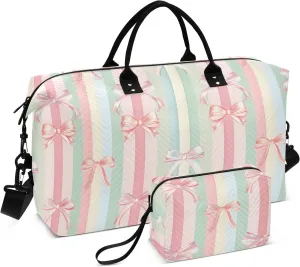 senya Weekender Bags Travel Duffel Gym Bag Bows Pastel Pink Strips Carry on Overnight Tote Bag with Toiletry Bag for Airplane Travel Trip Gym Yoga, g366804475p1006c1071s2442