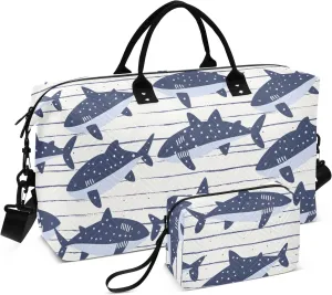 senya Weekender Bags Travel Duffel Gym Bag Cartoon Shark Strips Carry on Overnight Tote Bag with Toiletry Bag for Airplane Travel Trip Gym Yoga, g366816012p1006c1071s2442
