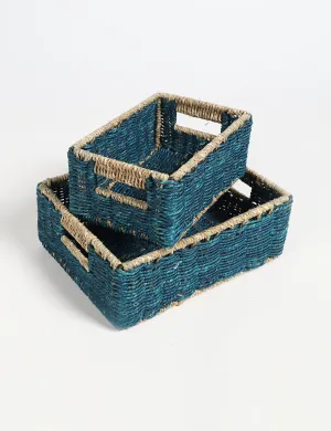 Set of 2 Handwoven Sabai Grass Towel Baskets