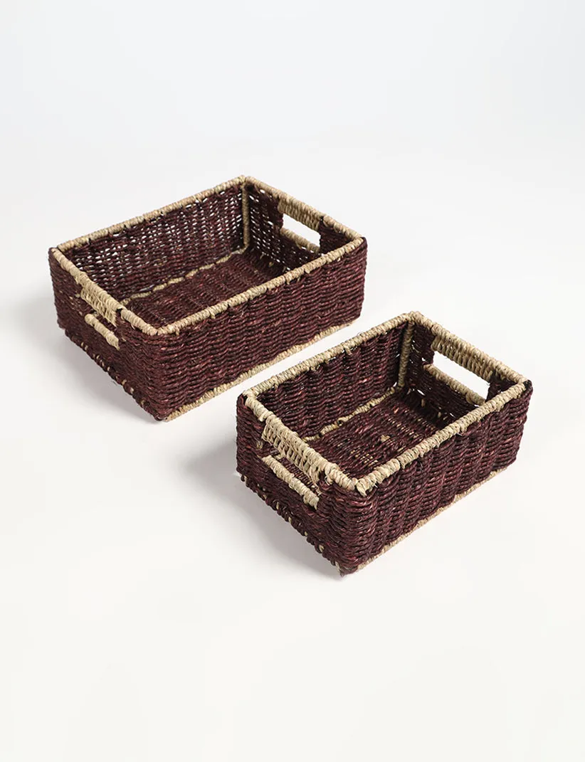 Set of 2 Handwoven Sabai Grass Towel Baskets