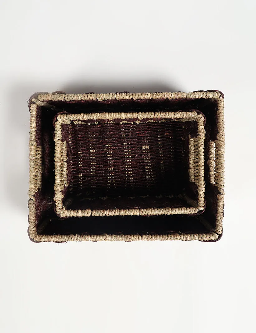 Set of 2 Handwoven Sabai Grass Towel Baskets