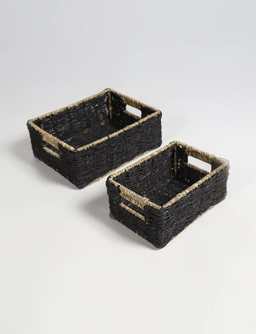 Set of 2 Handwoven Sabai Grass Towel Baskets