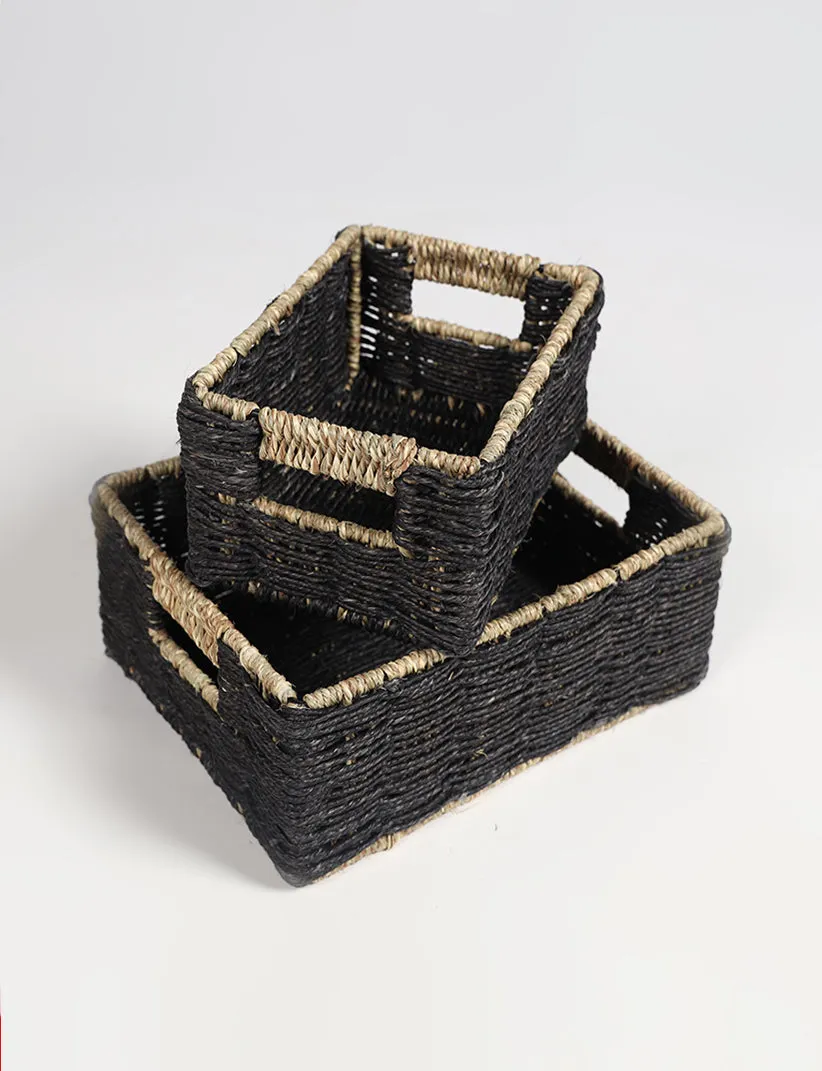 Set of 2 Handwoven Sabai Grass Towel Baskets