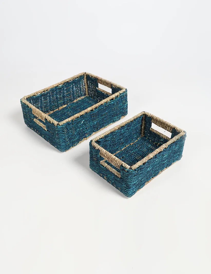Set of 2 Handwoven Sabai Grass Towel Baskets