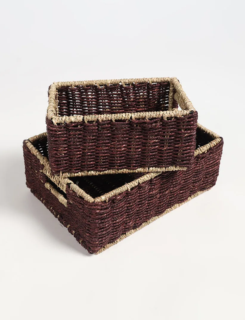 Set of 2 Handwoven Sabai Grass Towel Baskets