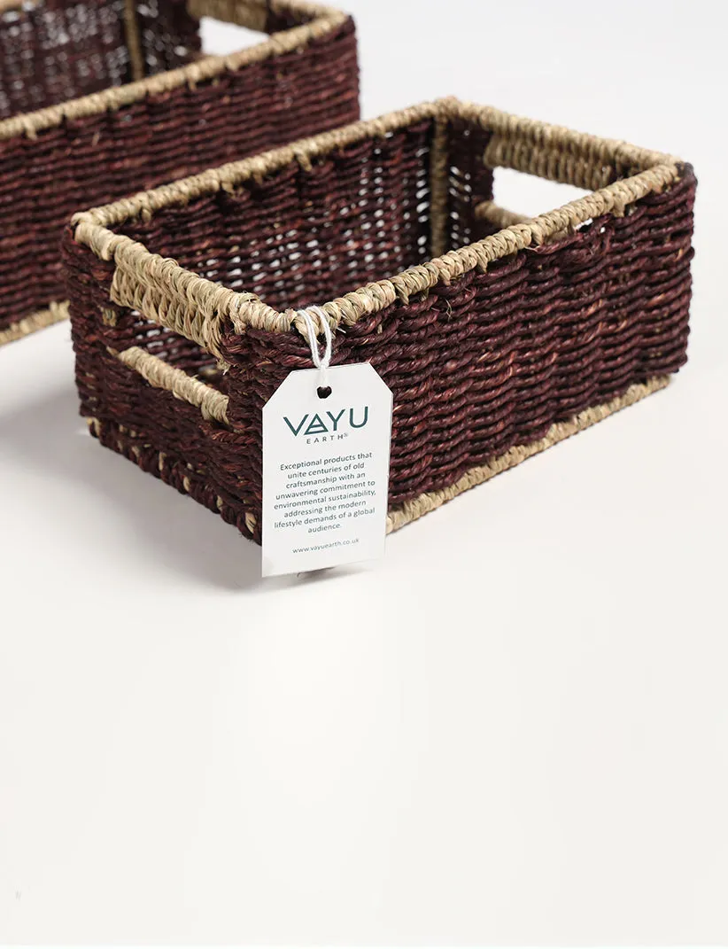 Set of 2 Handwoven Sabai Grass Towel Baskets