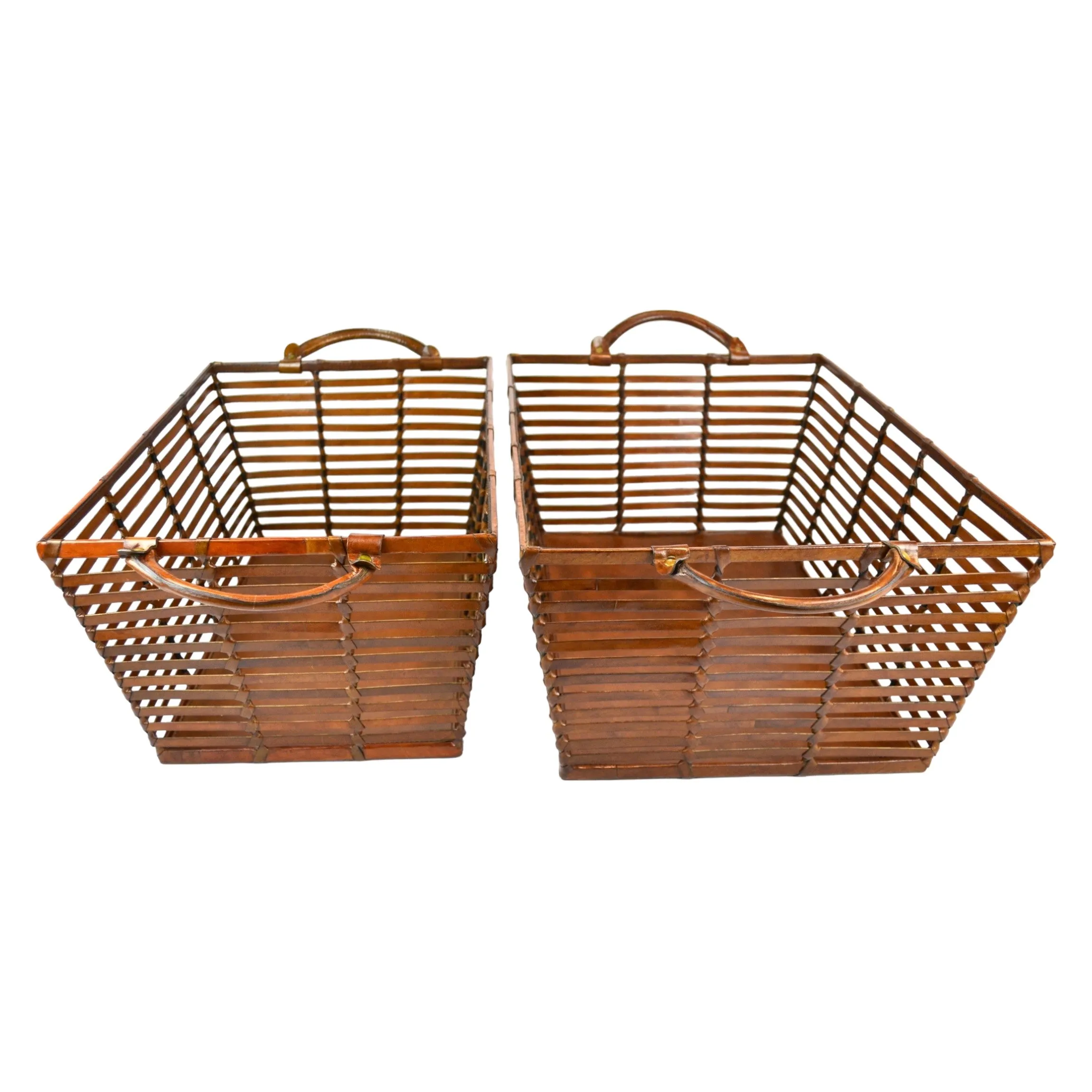 Set of 2 Rectangle Leather Laundry Baskets (Available in 2 Colors)
