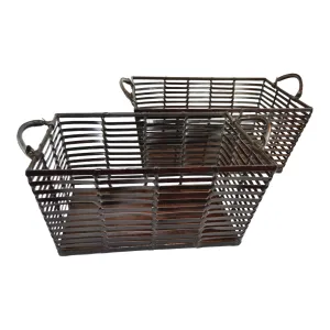 Set of 2 Rectangle Leather Laundry Baskets (Available in 2 Colors)
