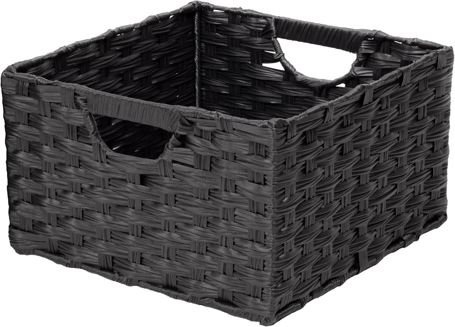 Seville Classics Premium Handwoven Portable Laundry Bin Basket with Carrying Handles, Household Storage for Clothes, Linens, Sheets, Black, Rectangular (2-Pack)