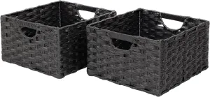 Seville Classics Premium Handwoven Portable Laundry Bin Basket with Carrying Handles, Household Storage for Clothes, Linens, Sheets, Black, Rectangular (2-Pack)